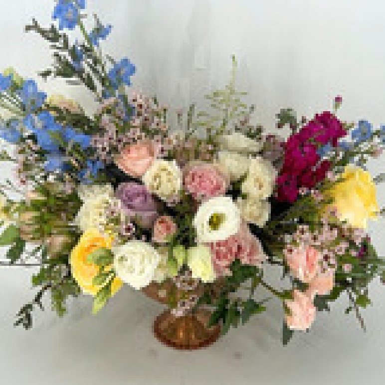 Blue delphinium & blush compote