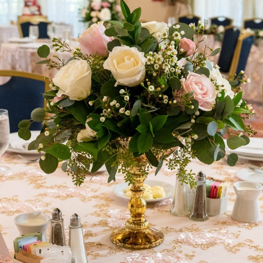 Blush rose gold-compote centerpiece