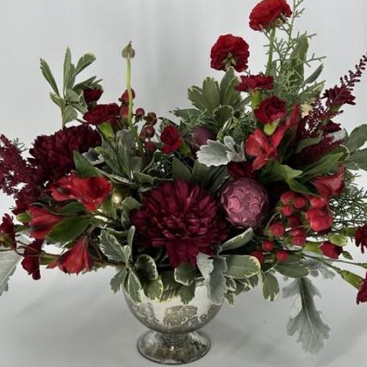 Burgundy peony mercury-glass centerpiece