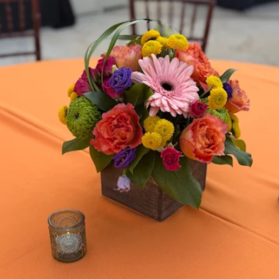 Gerbera & rose box centerpiece