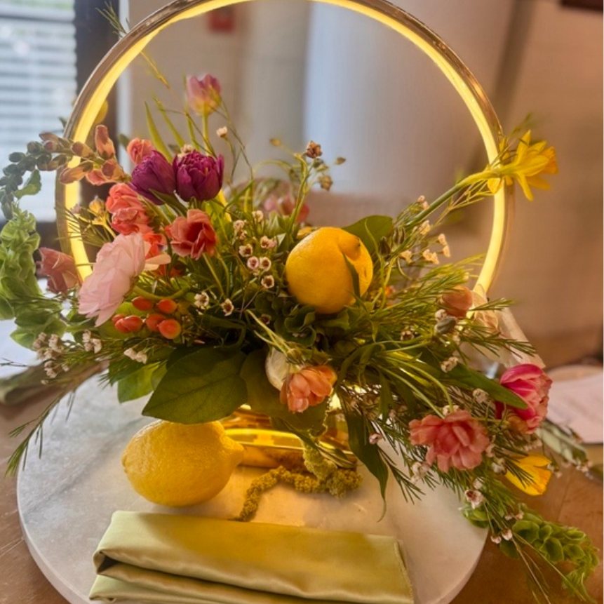 Gold hoop citrus centerpiece