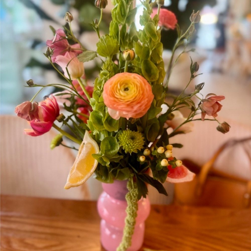 Pink pitcher garden arrangement