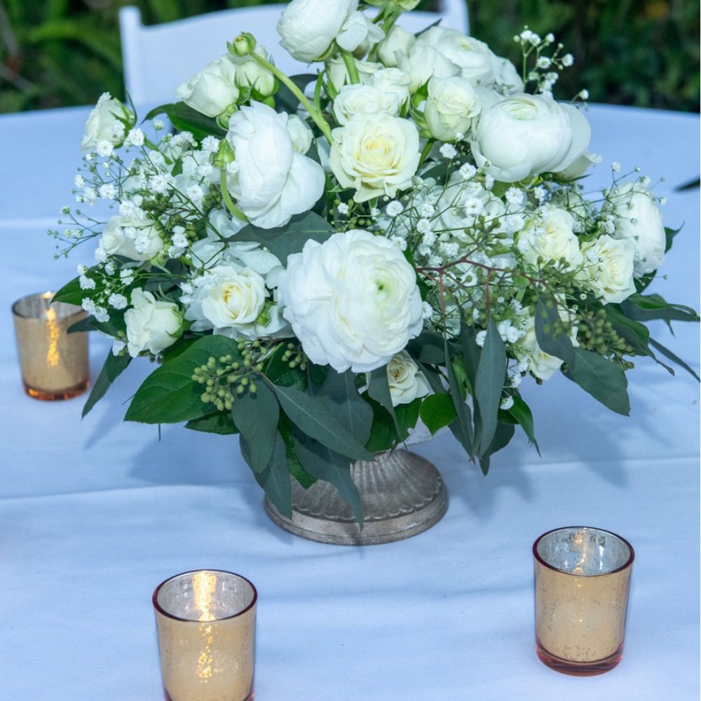 White rose & hydrangea centerpiece