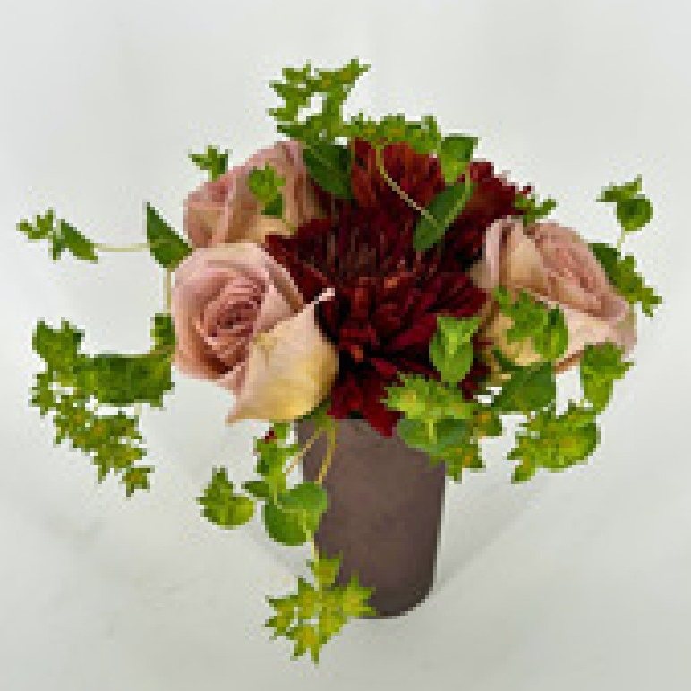 Blush rose & burgundy dahlia posy