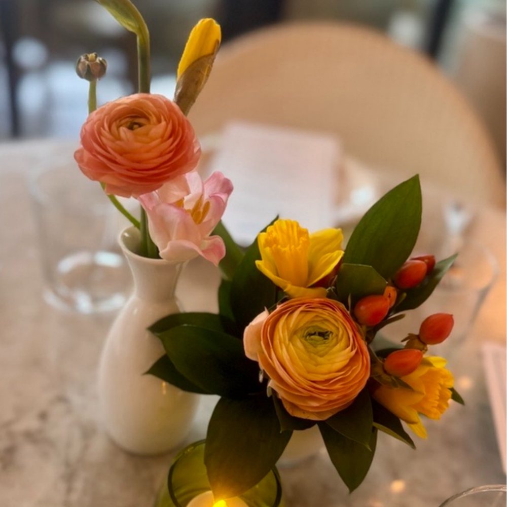 Ranunculus trio in bud vases