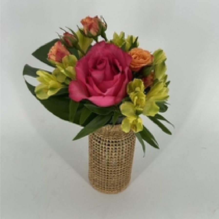 Rose posy in gold bud vase