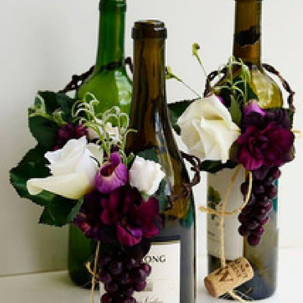 Wine-bottle floral accents