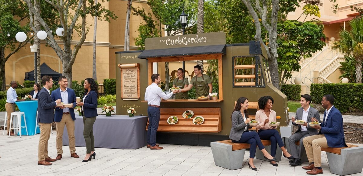 The Curb Garden food truck facade at a corporate event