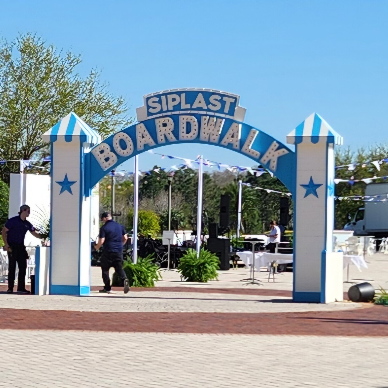 Custom-built Siplast Boardwalk entrance arch