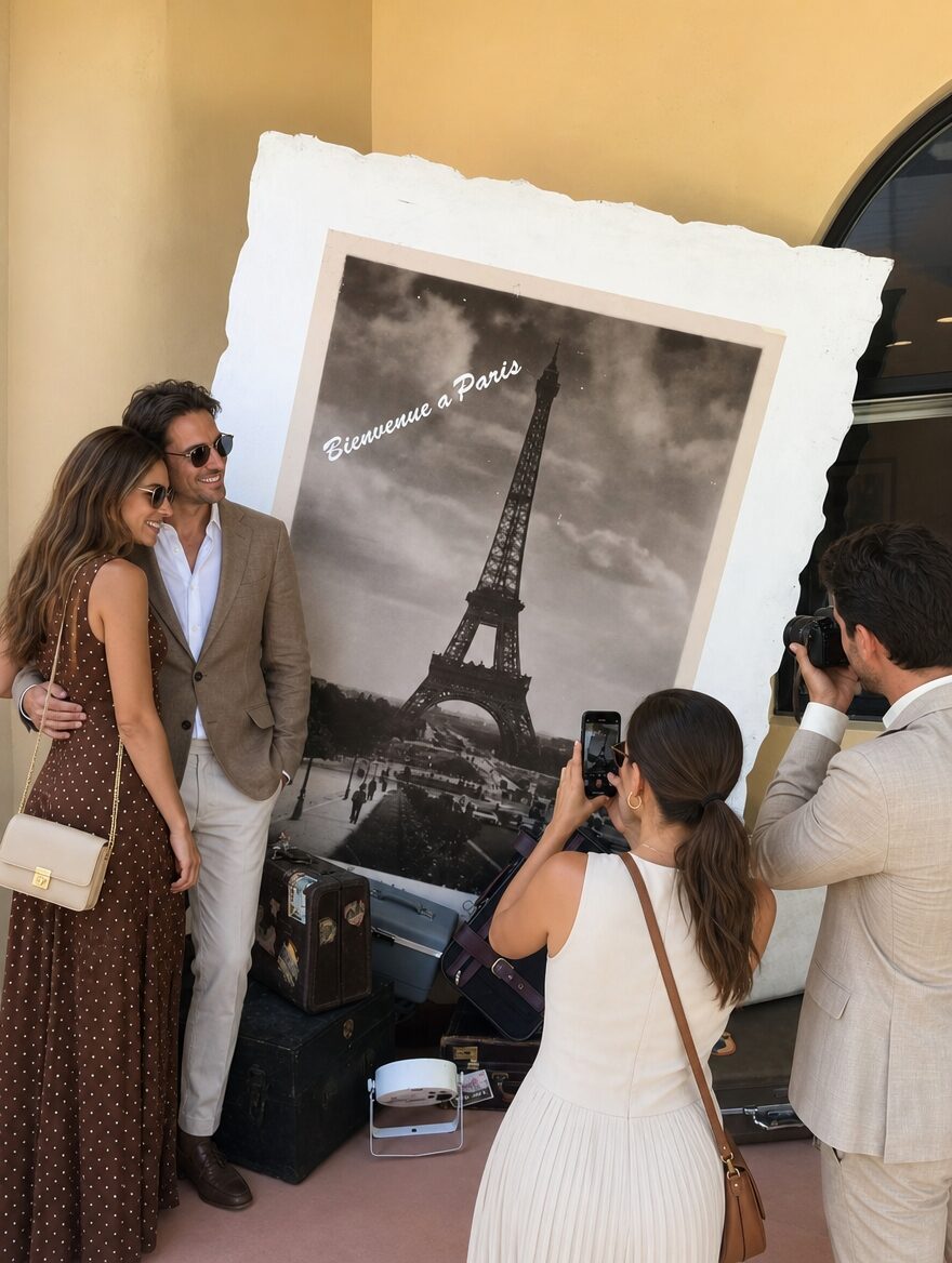 Parisian Eiffel Tower postcard backdrop