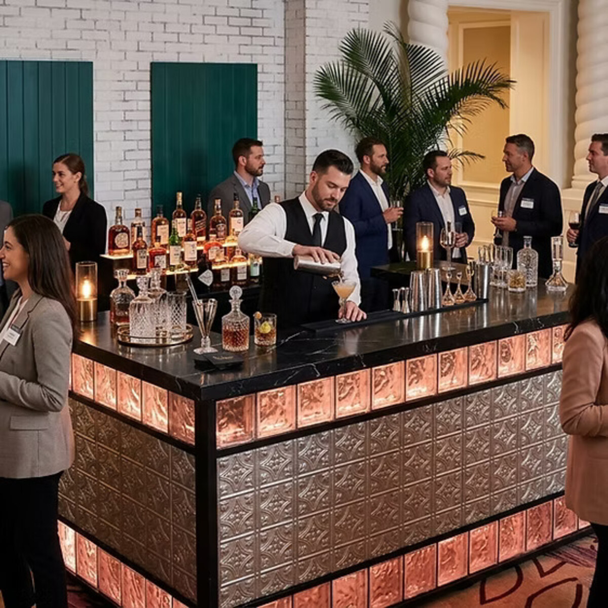 Illuminated glass block bar
