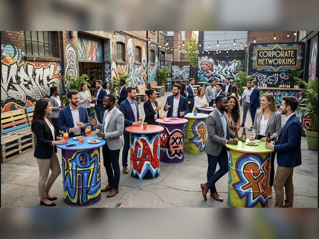 Graffiti-painted barrel highboy tables