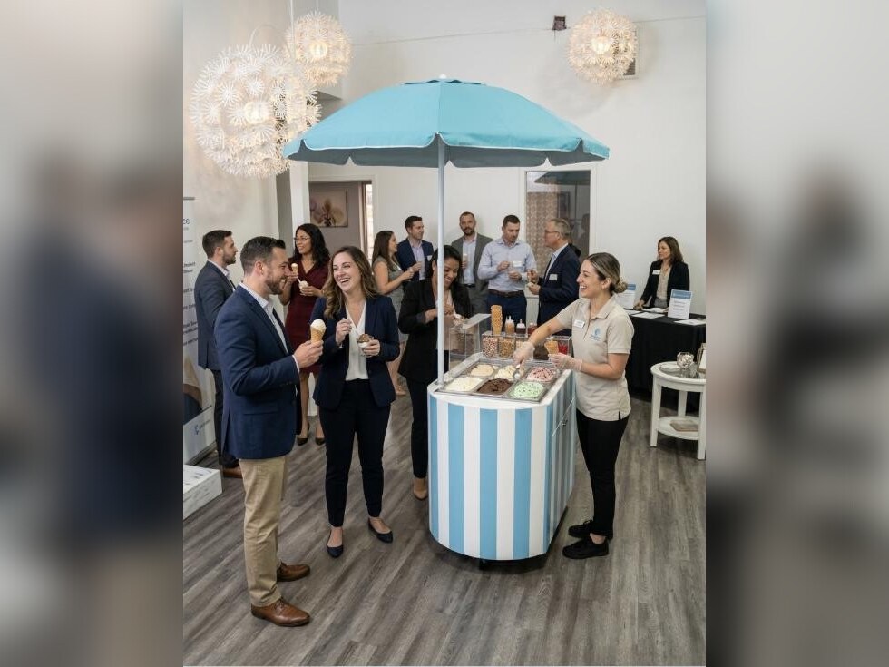 White wooden ice cream serving cart