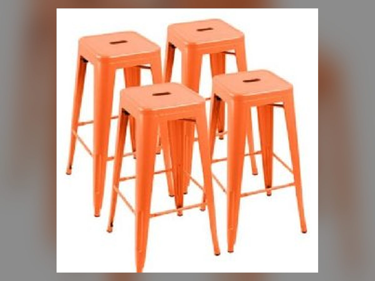 Orange and yellow metal bar stools