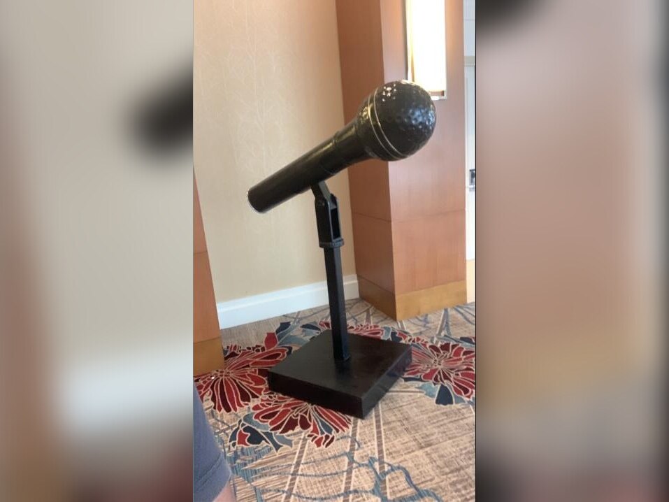 Oversized microphone on stand