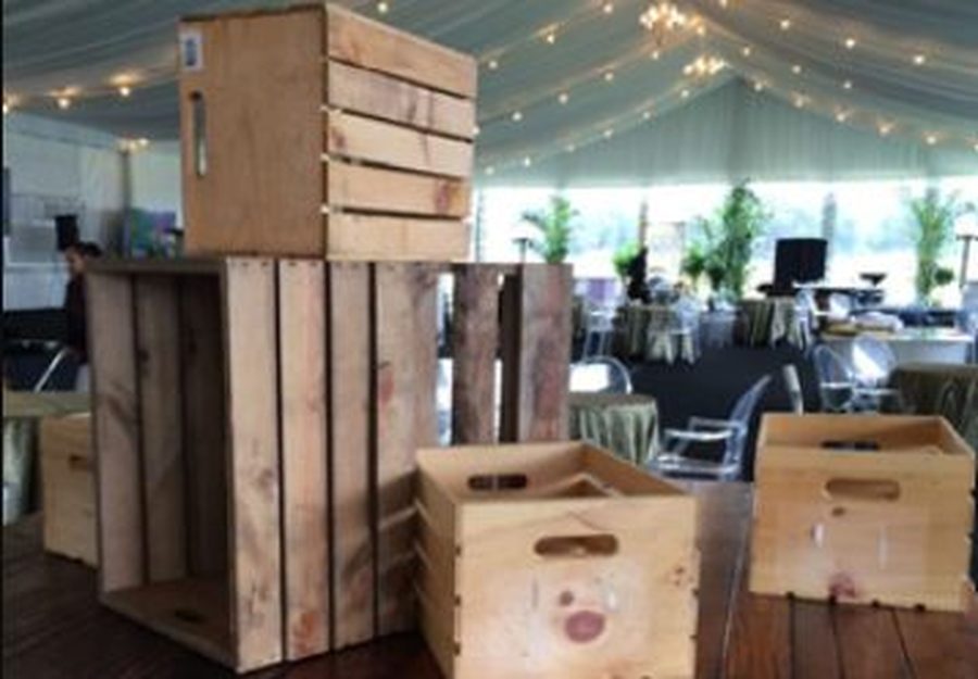 Stacked natural wood crates