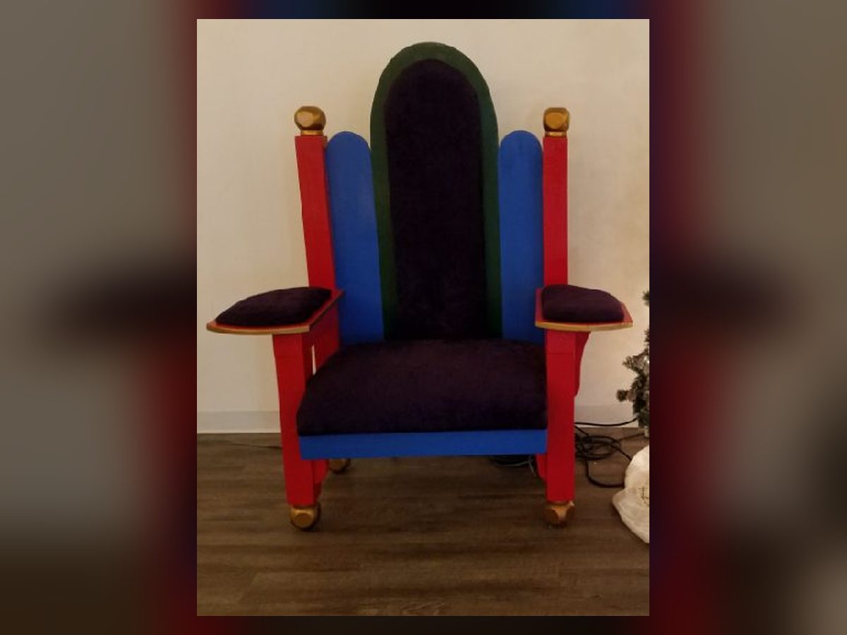 Tall red, green and purple Santa chair