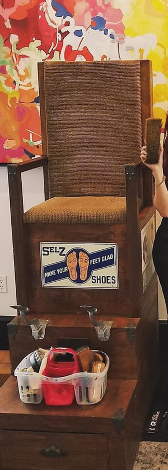 Vintage wooden shoe shine station